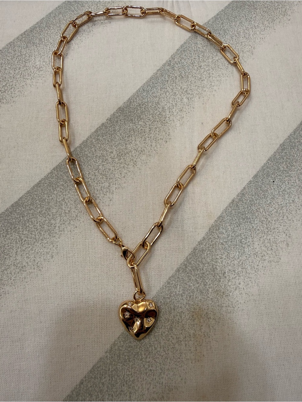 Gold Heart Pendant Paperclip Chain Necklace - Women